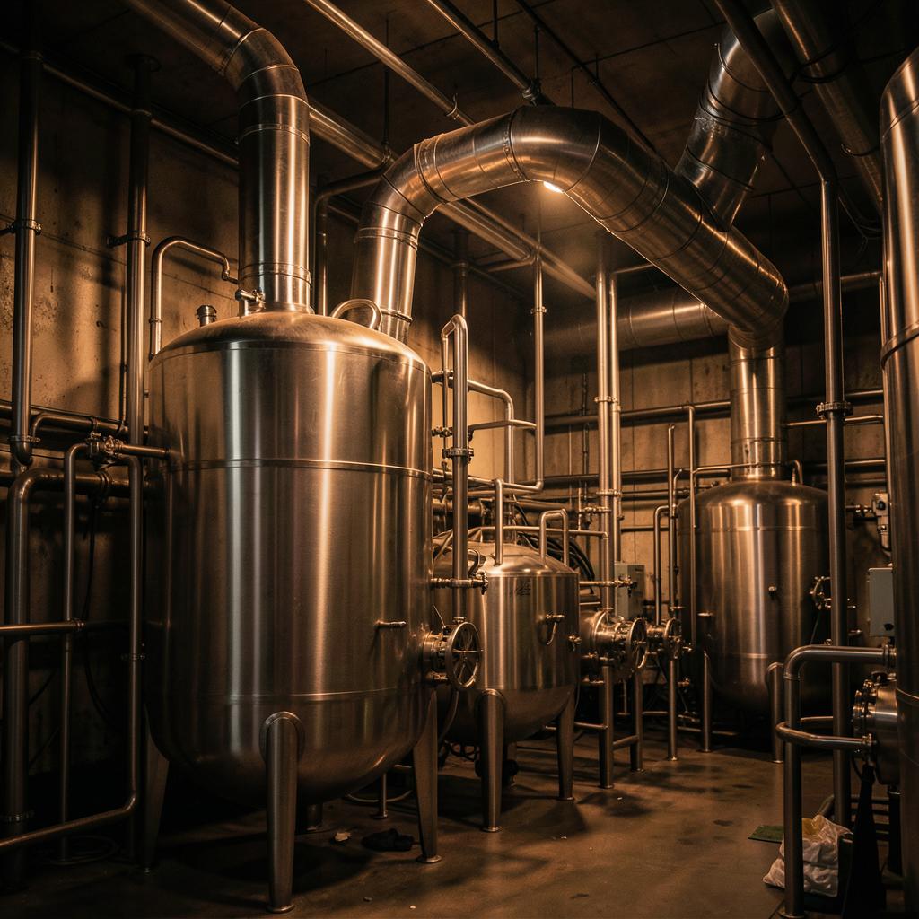 Stainless process vessels and exhaust ductwork in a processing plant